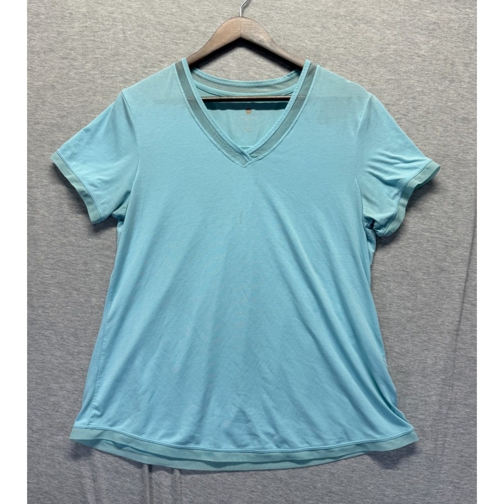 Tangerine T Shirt Womens Large Blue Stretch V Neck Mesh Trim Athletic Workout‎